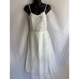 Gorgeous Midi White Lace Dress Size XS Cottagecore Prairie Chiffon Victorian